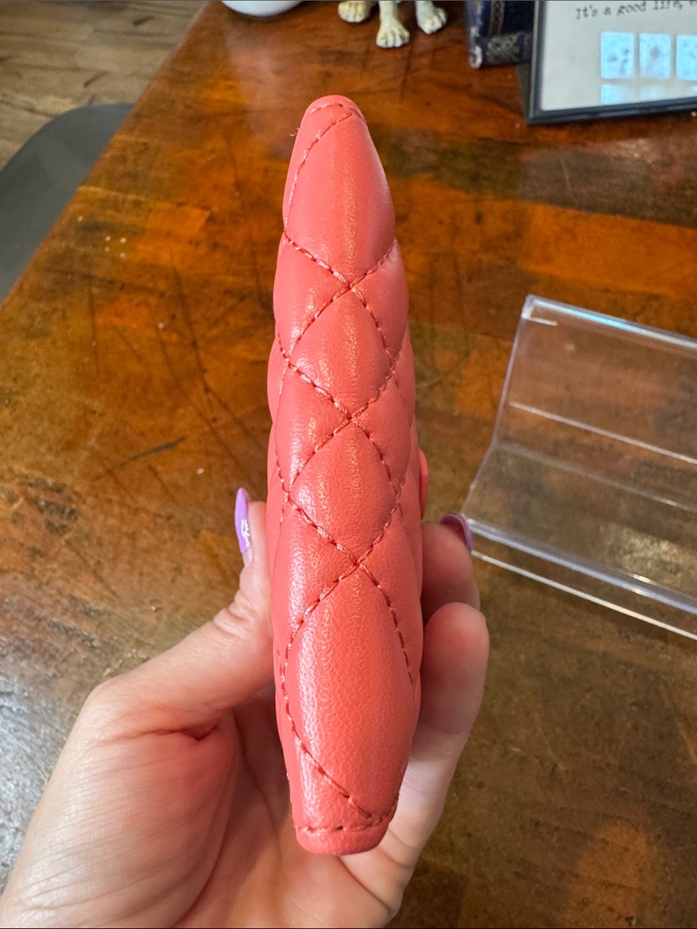 Kurt Geiger Quilted Coral Card Wallet with Gold Snap - Picture 4 of 6